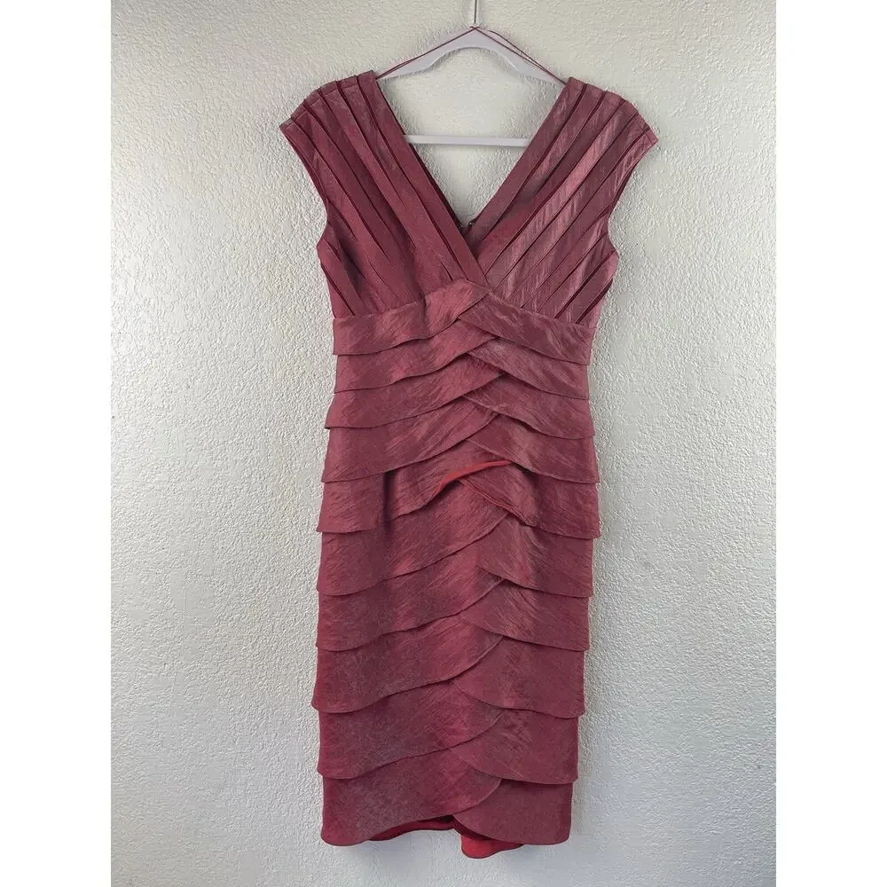 ADRIANNA PAPELL Women's 4 Shutter Pleated Tiered Dress‎ RED Cocktail Party
